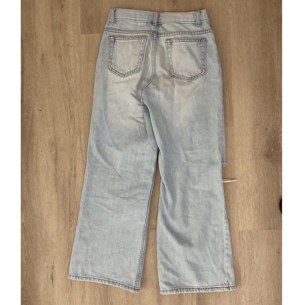 Wonder Nation Girls Light Wash Distressed Wide Leg Jeans Size 8 Adjustable Waist - Picture 2 of 7
